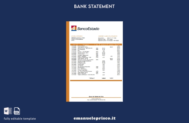 modello word di estratto conto bancario del Banco del Estado de Chile in stile v